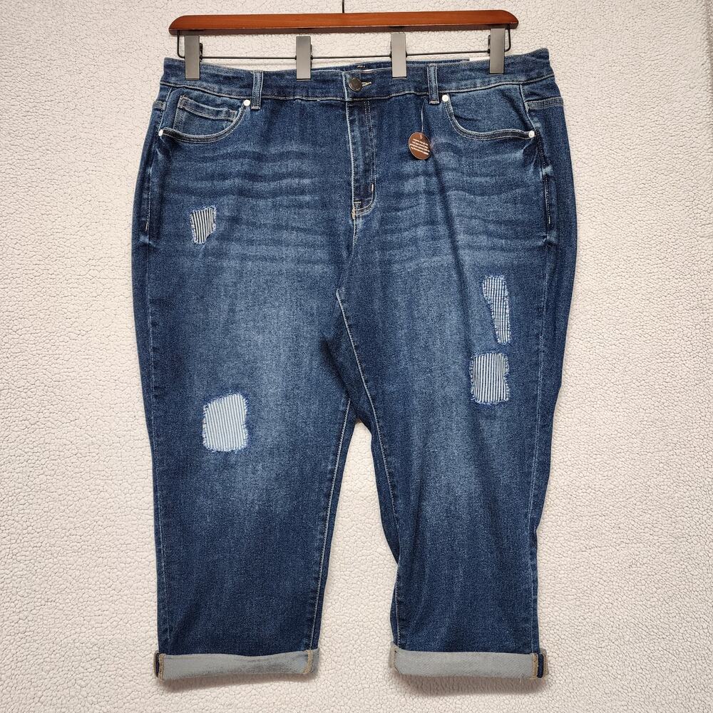 Lane Bryant Girlfriend Crop Jeans Size 22 Dark Wash Stretch Distressed Denim